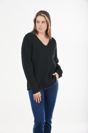 MOHAIR RIBBED VEE NECK PULLOVER