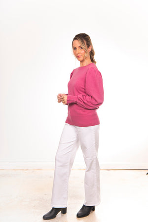 CREW NECK PULLOVER WITH PUFF SLEEVES