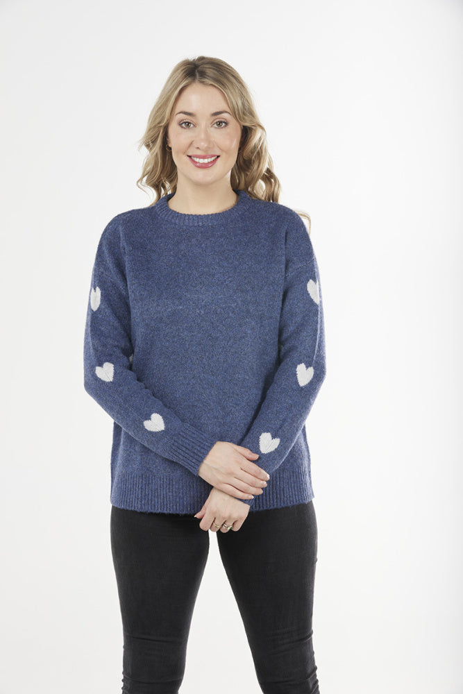 CREW NECK PULLOVER WITH HEART SLEEVES