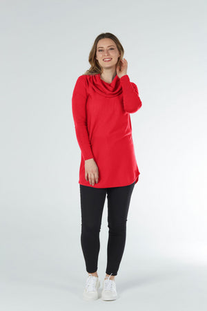 COWL NECK SHAPED TUNIC with buttons on the sleeves