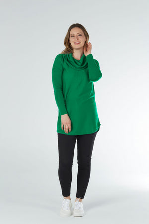 COWL NECK SHAPED TUNIC with buttons on the sleeves