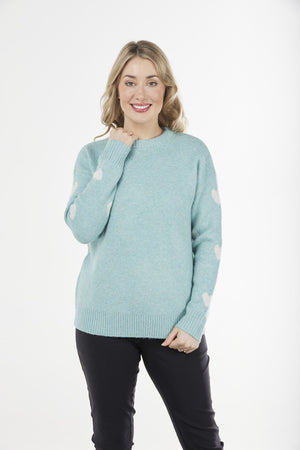 CREW NECK PULLOVER WITH HEART SLEEVES