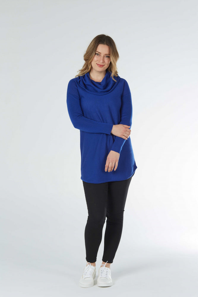 COWL NECK SHAPED TUNIC with buttons on the sleeves