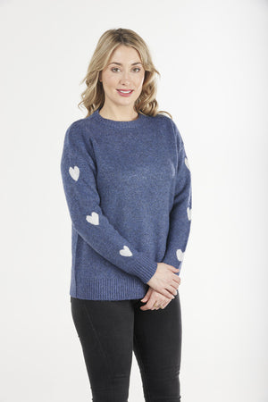 CREW NECK PULLOVER WITH HEART SLEEVES