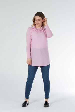 COWL NECK SHAPED TUNIC with buttons on the sleeves