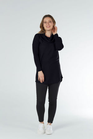 COWL NECK SHAPED TUNIC with buttons on the sleeves