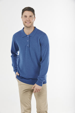 blue 3 BUTTON POLO cashmere jumper