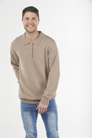 beige 3 BUTTON POLO cashmere jumper