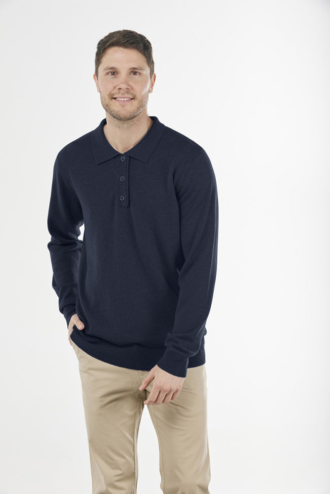 navy 3 BUTTON POLO cashmere jumper