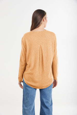 apricot Classic Oversized Crewneck Wool Cashmere Knit with Back pleat detail