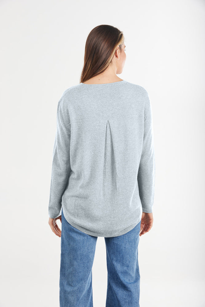 grey Classic Oversized Crewneck Wool Cashmere Knit with Back pleat detail