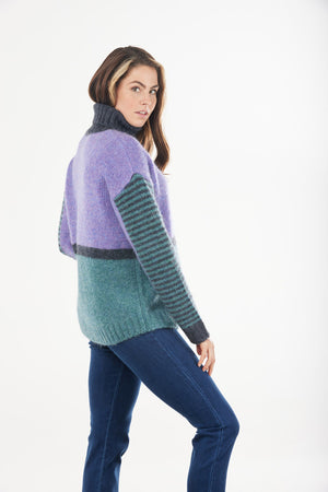 MOHAIR STRIPED ROLL NECK PULLOVER