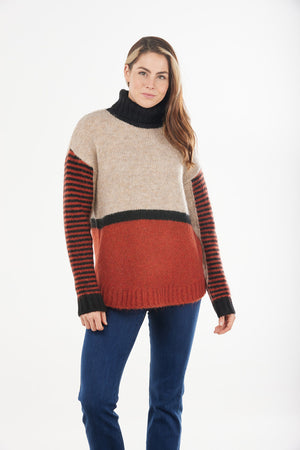 MOHAIR STRIPED ROLL NECK PULLOVER