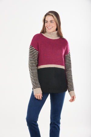 MOHAIR STRIPED ROLL NECK PULLOVER