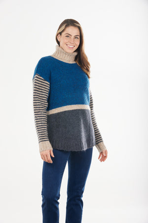 MOHAIR STRIPED ROLL NECK PULLOVER