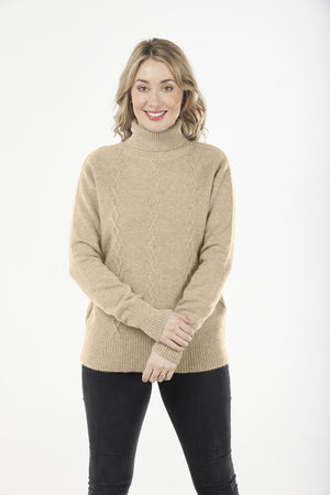 ROLL NECK CABLED PULLOVER