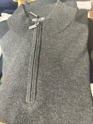 CONTRAST RIBBED 1/4 ZIP PULLOVER