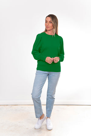 CREW NECK PULLOVER WITH PUFF SLEEVES