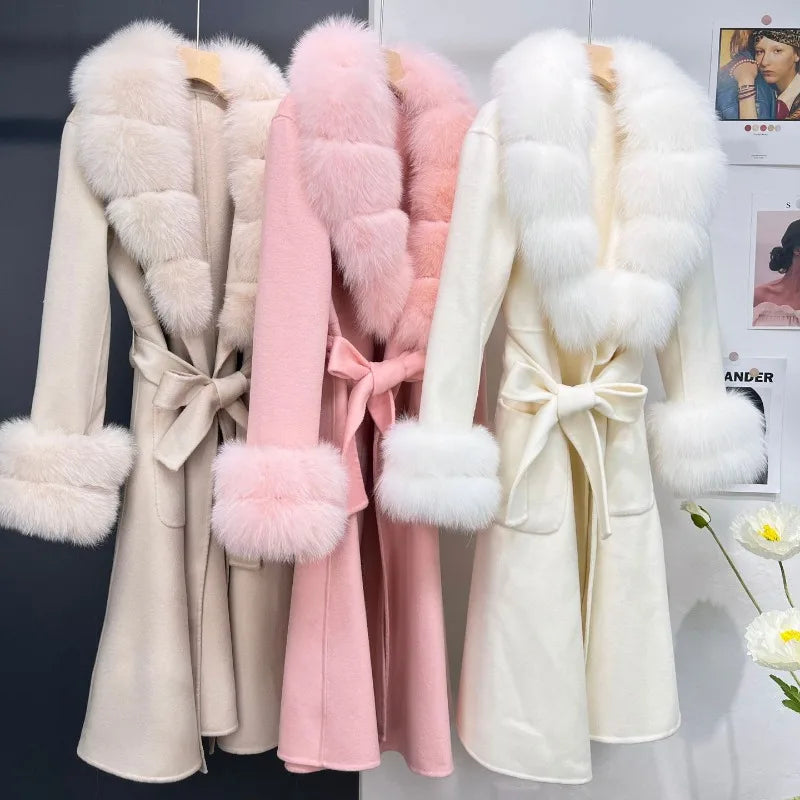 Long Wool & Real Fur Coat