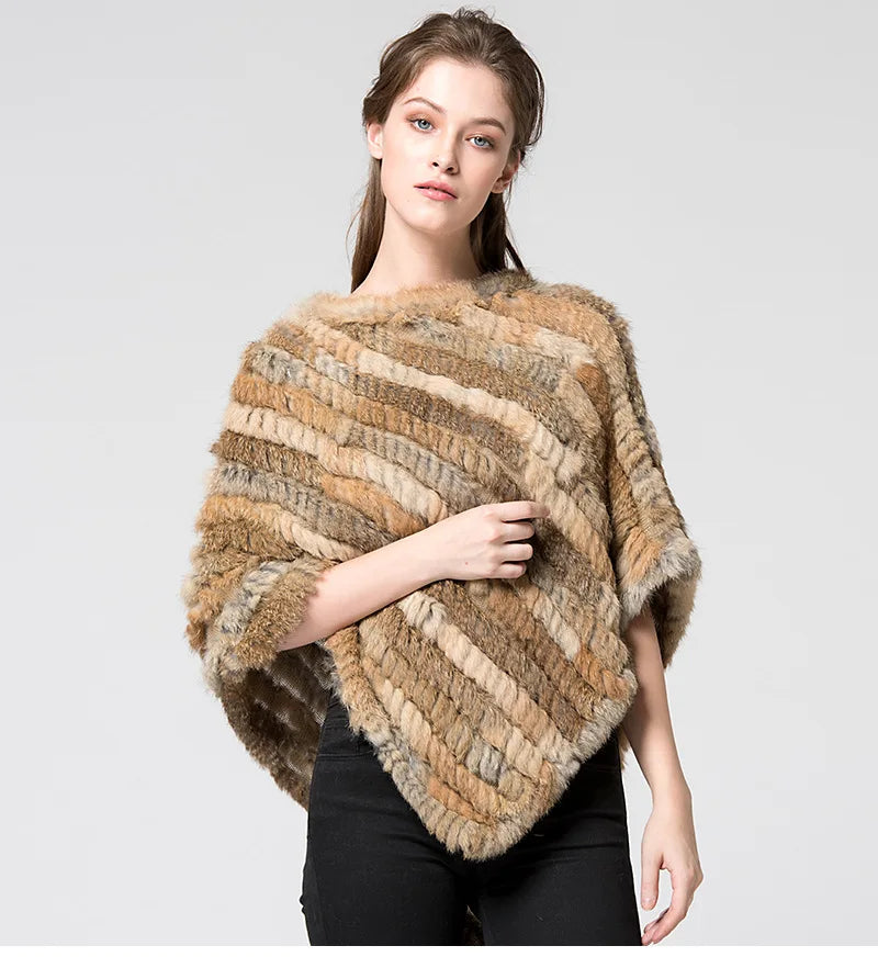 Real Rabbit Fur Knitted Natural Fur Poncho