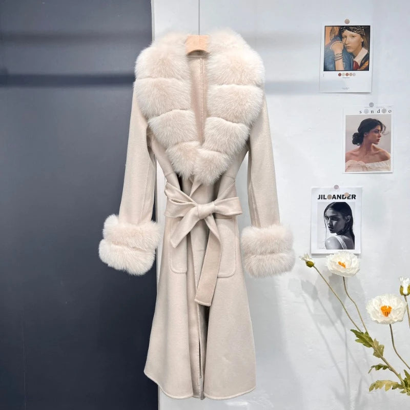 Long Wool & Real Fur Coat