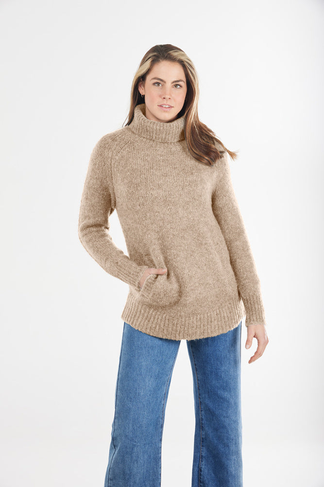 MOHAIR ROLL NECK PULLOVER WITH KANGAROO POCKET