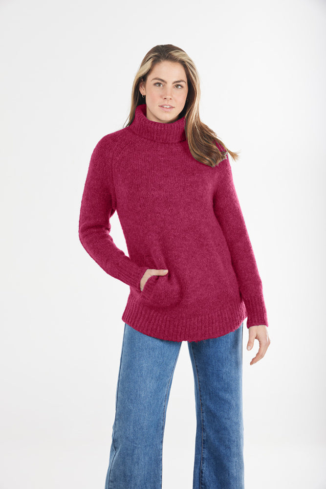 MOHAIR ROLL NECK PULLOVER WITH KANGAROO POCKET