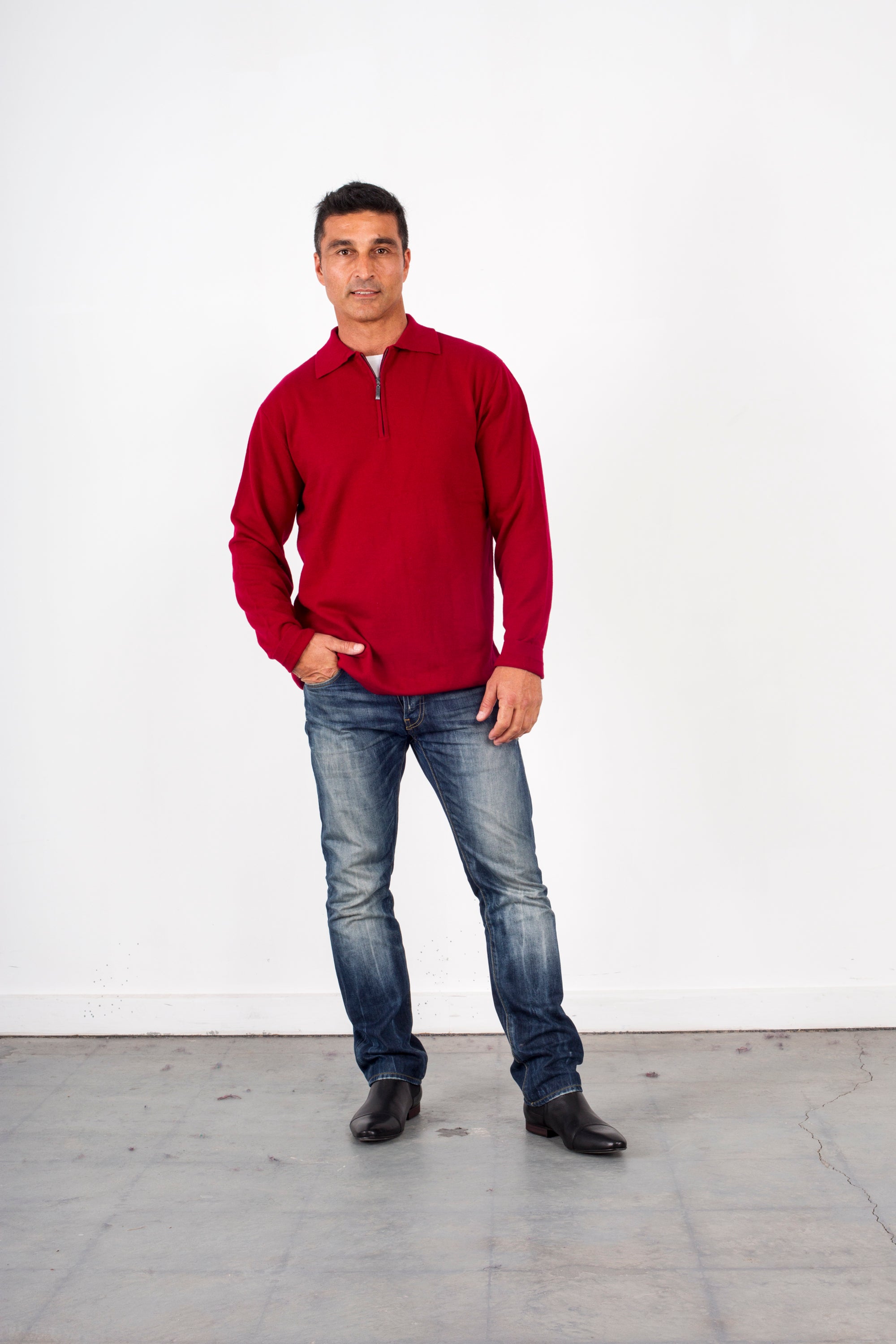 red Cashmere-merino half Zip Collar Pullover