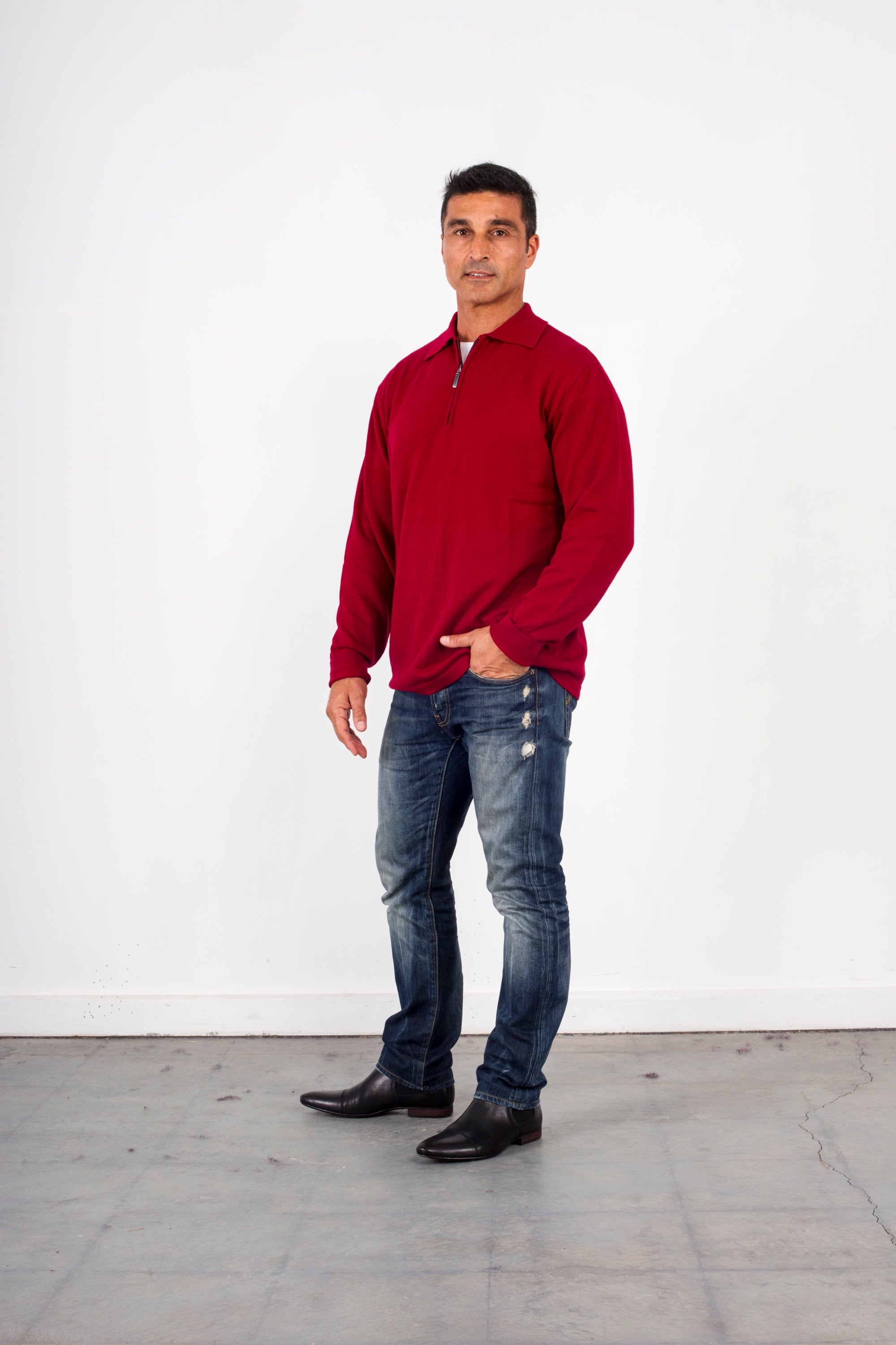 red Cashmere-merino half Zip Collar Pullover