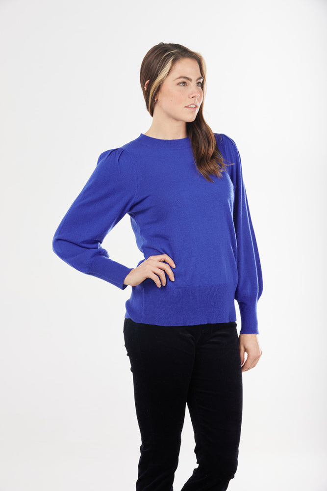  Puff Sleeve Crew Neck Pullover