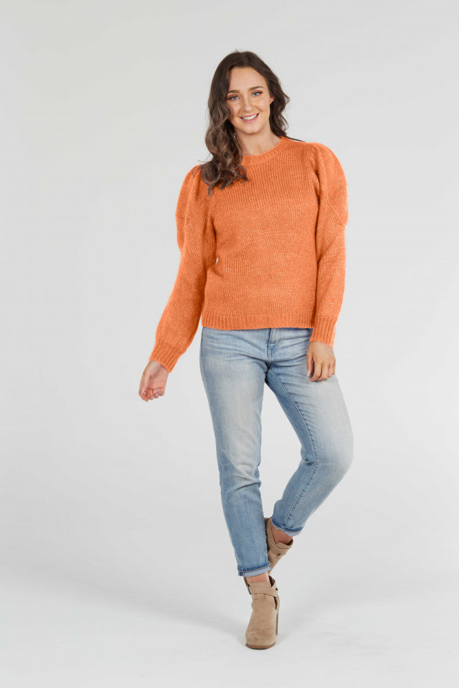 Crew Neck Pullover with Puff Sleeves