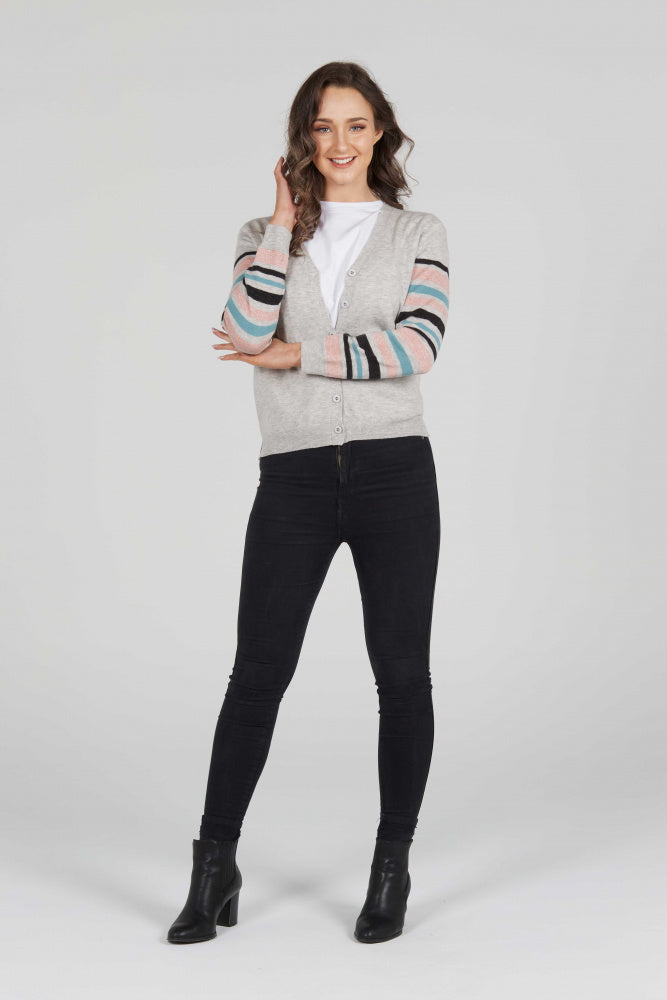 STRIPE SLEEVE CARDIGAN WITH LUREX