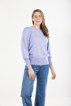  Puff Sleeve Crew Neck Pullover