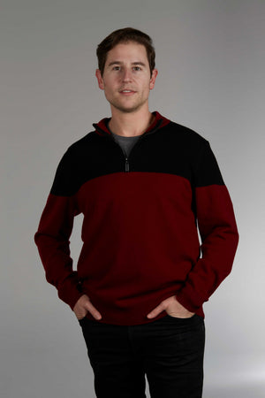 CONTRAST RIBBED 1/4 ZIP PULLOVER