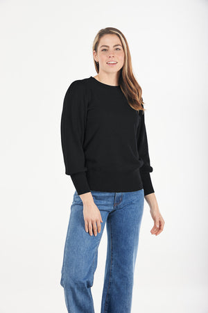  Puff Sleeve Crew Neck Pullover