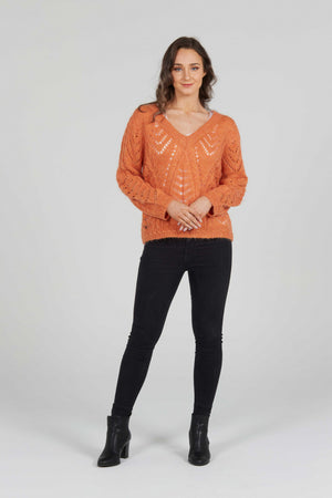 VEE NECK POINTELLE PATTERN PULLOVER