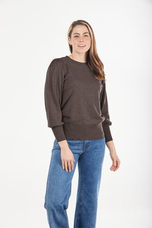  Puff Sleeve Crew Neck Pullover