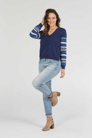 STRIPE SLEEVE CARDIGAN WITH LUREX