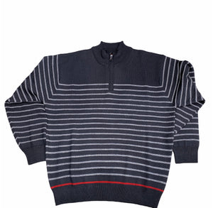 Half zip collar jumper. Navy with white strips