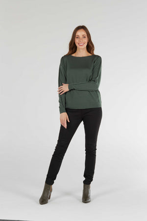 green Classic Timeless Wool Contrast Chain Stitch Pullover for Women