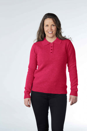 pink ABUTTONS POLO PULLOVER