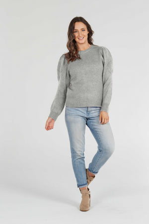 Crew Neck Pullover with Puff Sleeves