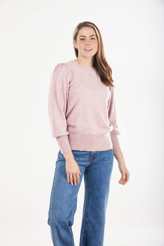  Puff Sleeve Crew Neck Pullover