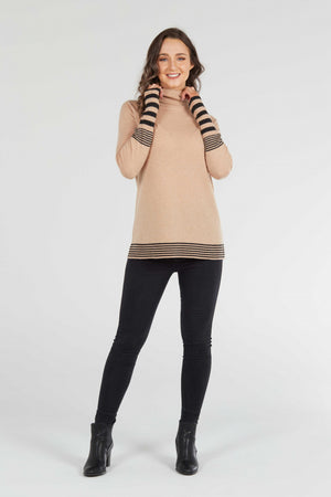 ROLL NECK PULLOVER WITH STRIPES