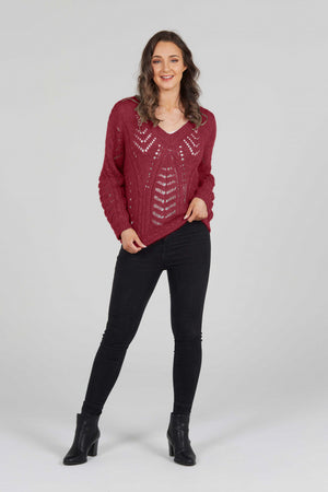 VEE NECK POINTELLE PATTERN PULLOVER