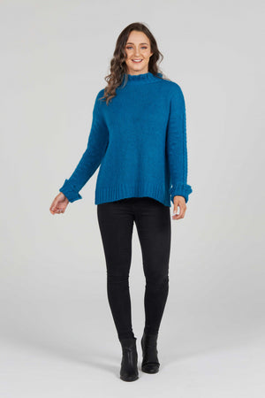 FRILLED CREW NECK WITH CABLED SLEEVES