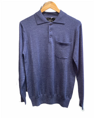 blue 3 buttons collar merino wool WITH A SIDE POCKET jumper