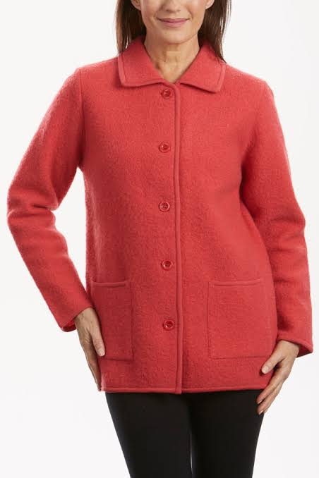 pink Boiled Pure Wool Jacket with Tall Collar and Zip Closure