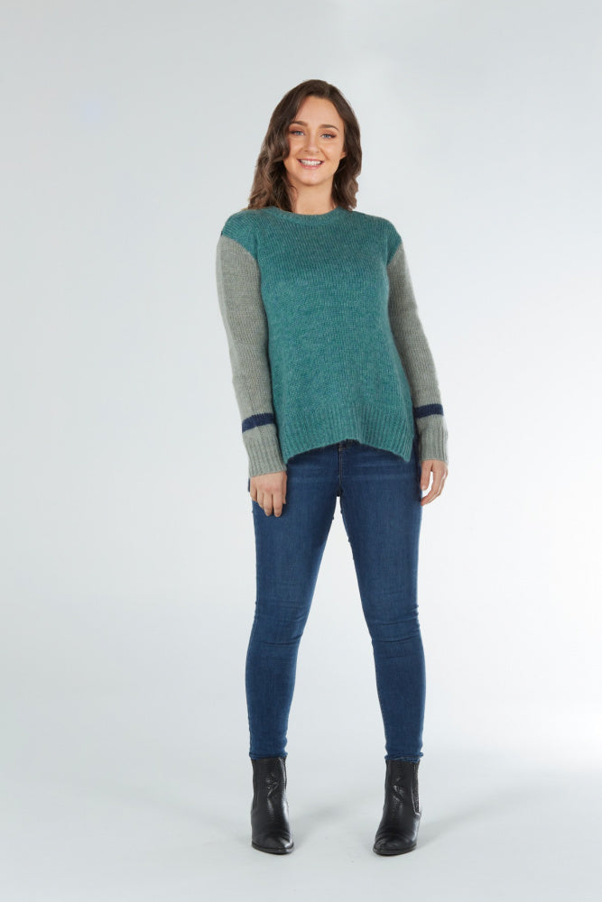 Colour Blocked High Neck Wool Pullover