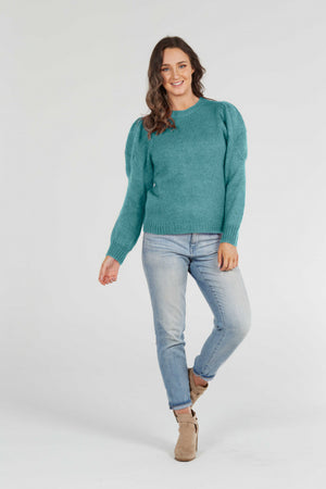 Crew Neck Pullover with Puff Sleeves